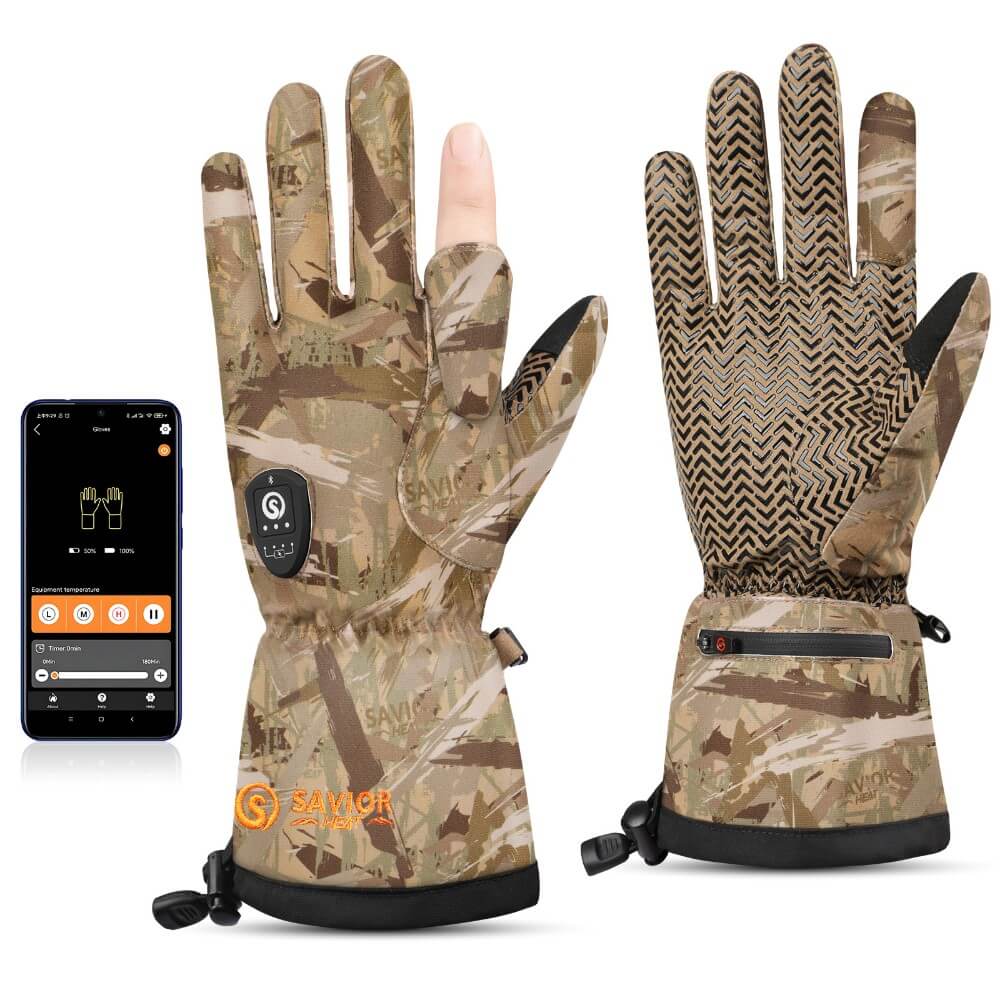 handschuhe jagd warm SAVIORHEAT Beheizte Camo Handschuhe für Jäger – Wasserdicht mit Magnet