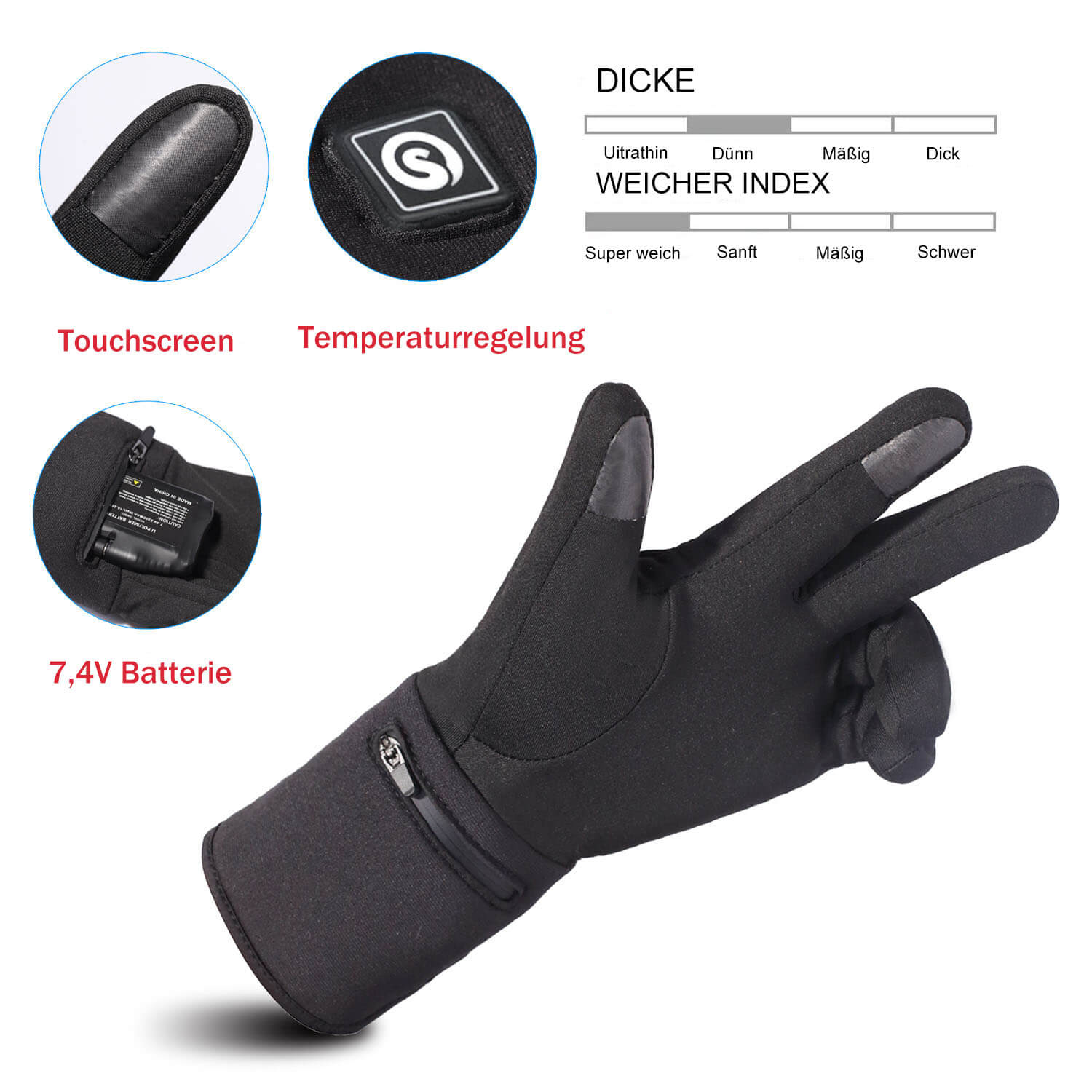 extrem warme dünne handschuhe Savior Beheizbare Unterziehhandschuhe – Dünne Heizhandschuhe mit Touch
