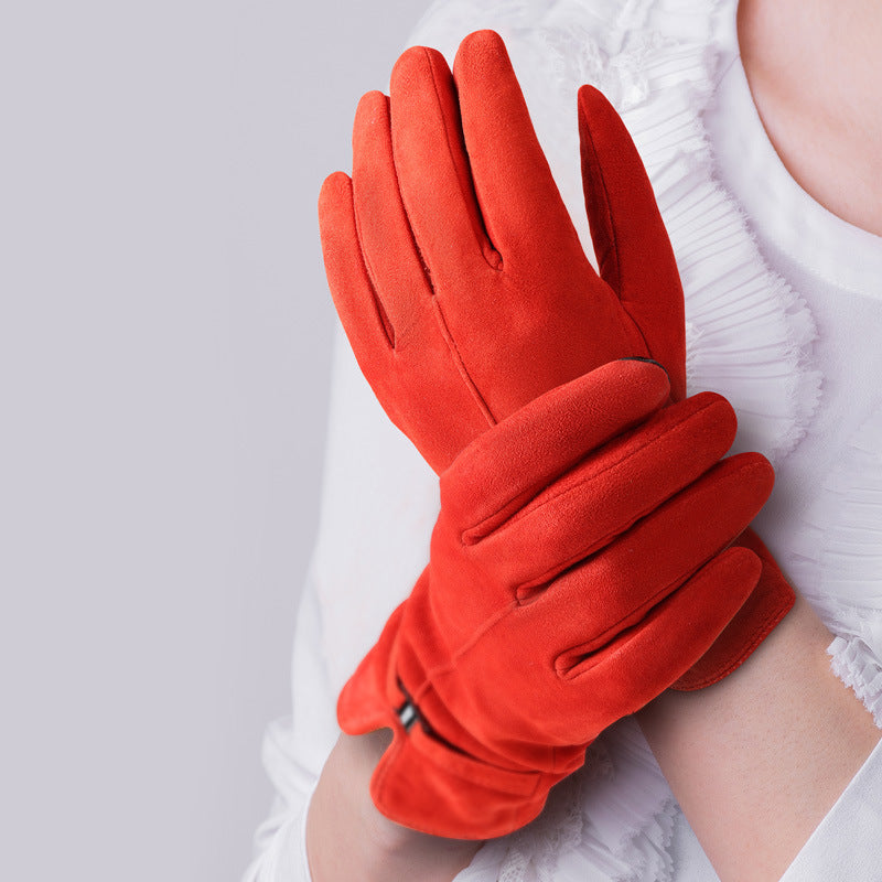 Rot Lederhandschuhe aus Hirschleder mit Kaschmir-Futter Frontansicht