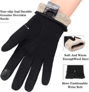 Ozero Hirschleder Wildleder Frauen Lederhandschuhe mit warmem Kaschmir Futter | Winter Touchscreen Handschuhe